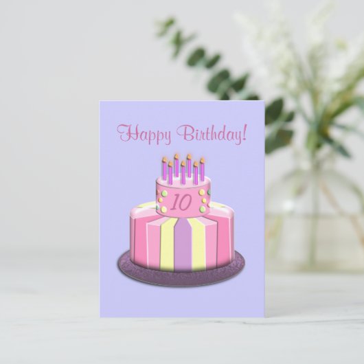 Verjaardagstaart (roze) briefkaart (Staand voorkant)