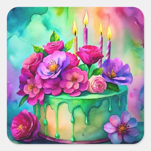 Verjaardagstaart stickers of envelopzegels (Voorkant)