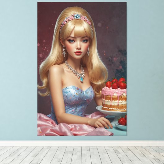 Verjaardagstaart Stretched Canvas Print (Insitu (Houten vloer))