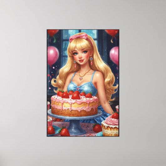 Verjaardagstaart Stretched Canvas Print (Voorkant)