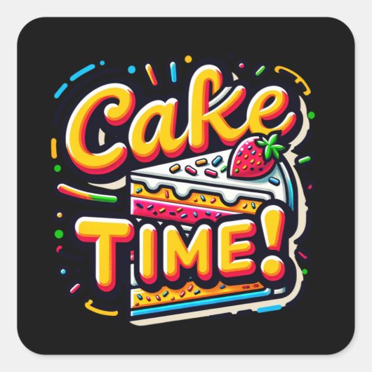 Verjaardagstaart tijd vierkante sticker (Voorkant)