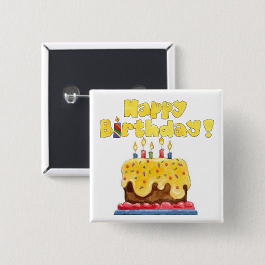verjaardagstaart vierkante button 5,1 cm (Voorkant /achterkant)