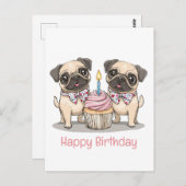 Verjaardagstaart voor Pug-honden Cupcake Briefkaart (Voorkant / Achterkant)