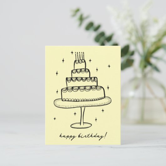 Verjaardagstaart Whimsical Schets Doodle  Briefkaart (Staand voorkant)