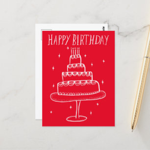 Verjaardagstaart Whimsical Schets Doodle Briefkaart