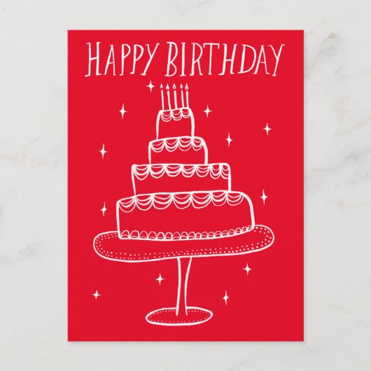 Verjaardagstaart Whimsical Schets Doodle Briefkaart (Voorkant)