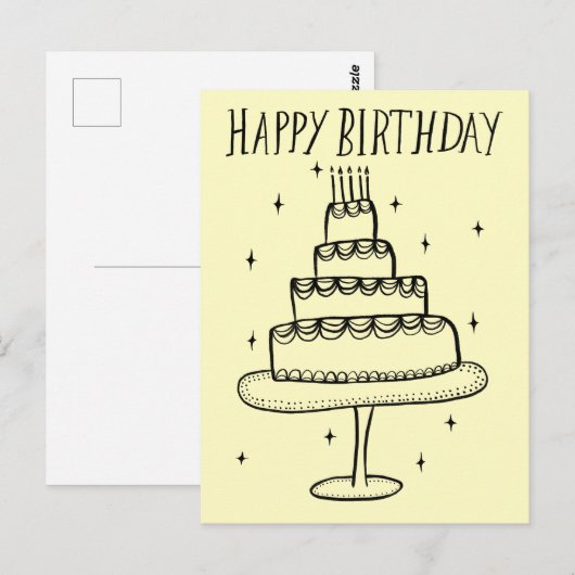 Verjaardagstaart Whimsical Schets Doodle Briefkaart (Voorkant / Achterkant)