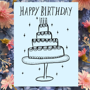 Verjaardagstaart Whimsical Schets Doodle Briefkaart