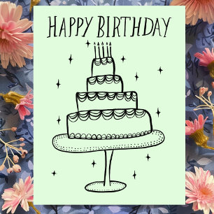 Verjaardagstaart Whimsical Schets Doodle Briefkaart
