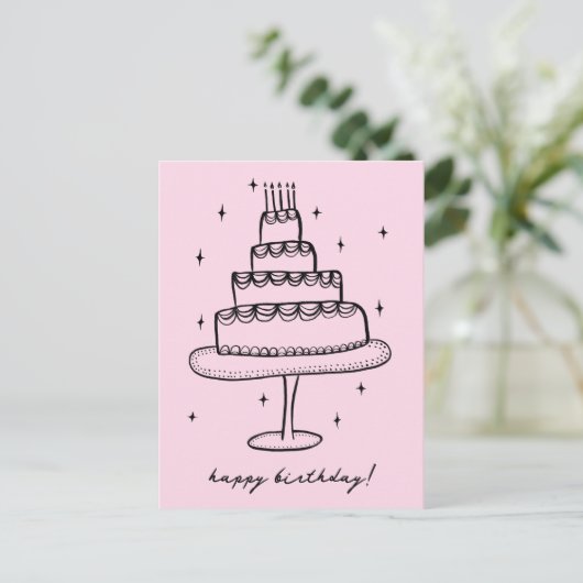 Verjaardagstaart Whimsical Schets Doodle Briefkaart (Staand voorkant)