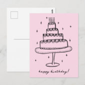 Verjaardagstaart Whimsical Schets Doodle Briefkaart (Voorkant / Achterkant)