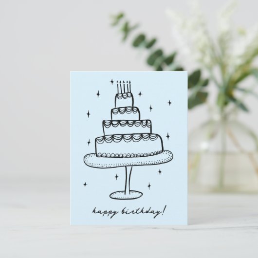 Verjaardagstaart Whimsical Schets Doodle Briefkaart (Staand voorkant)