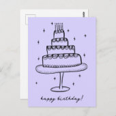 Verjaardagstaart Whimsical Schets Doodle Briefkaart (Voorkant / Achterkant)