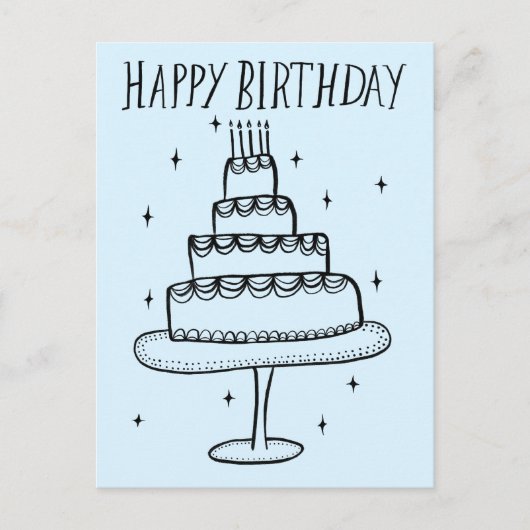 Verjaardagstaart Whimsical Schets Doodle Briefkaart (Voorkant)