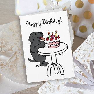 Verjaardagstaart Zwart Labrador Cartoon Plain Kaart