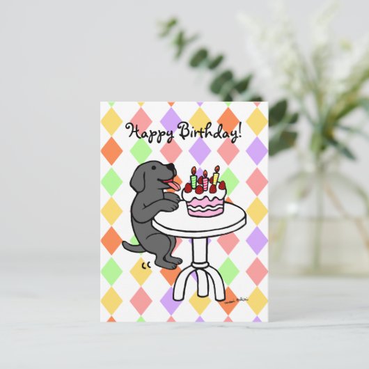 Verjaardagstaart Zwarte Labrador Cartoon Briefkaart (Staand voorkant)