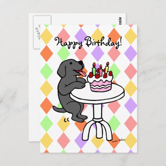 Verjaardagstaart Zwarte Labrador Cartoon Briefkaart (Voorkant / Achterkant)