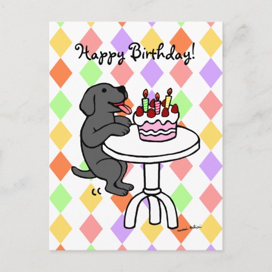 Verjaardagstaart Zwarte Labrador Cartoon Briefkaart (Voorkant)