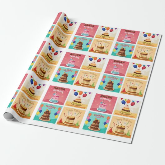 Verjaardagstaarten patroon cadeaupapier (Uitgerold)