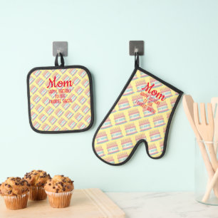 Verjaardagstaarten voor een bakker ovenwant & pannenlap set