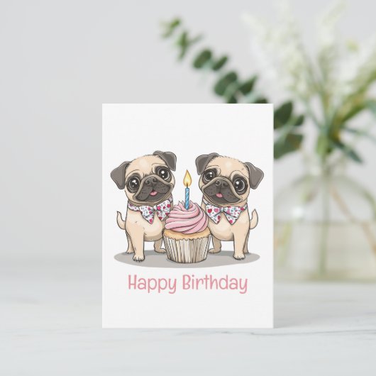 Verjaardagstaartje voor Pug-honden Briefkaart (Staand voorkant)