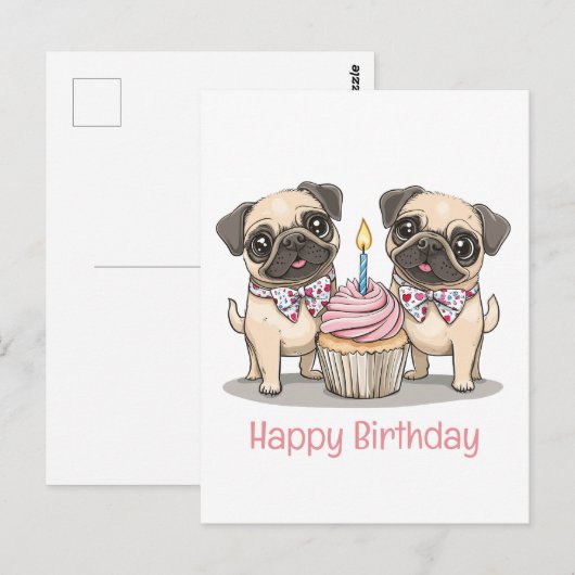 Verjaardagstaartje voor Pug-honden Briefkaart (Voorkant / Achterkant)