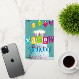 Verjaardagstaartkaarsen en ballonnen vieren folie wenskaart