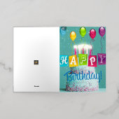 Verjaardagstaartkaarsen en ballonnen vieren folie wenskaart (Buiten Laag)