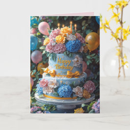 Verjaardagstaartkaarsen Mooie Bloemen Strikken Kaart