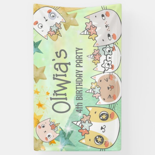 verjaardagstanner Magic caticorn Spandoek (Verticaal)