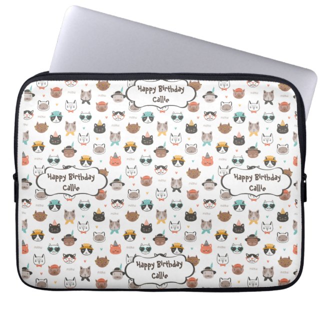  Verjaardagstekst met een Leuke Katten Laptop Sleeve (Voorkant)