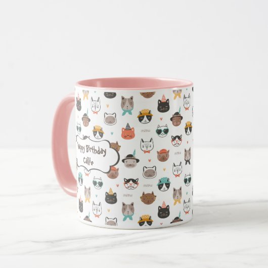 Verjaardagstekst op Mok met Leuke Katten (Voorkant links)
