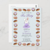 verjaardagstheefeestje nodigt bunny en donuts uit briefkaart (Voorkant / Achterkant)