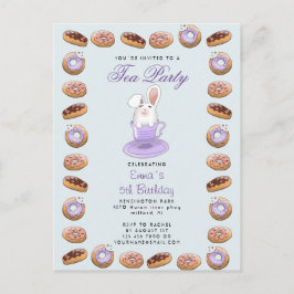 verjaardagstheefeestje nodigt bunny en donuts uit briefkaart