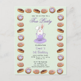 verjaardagstheefeestje nodigt bunny en donuts uit briefkaart