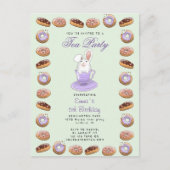 verjaardagstheefeestje nodigt bunny en donuts uit briefkaart (Voorkant)