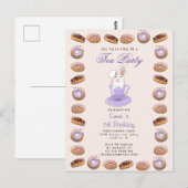 verjaardagstheefeestje nodigt bunny en donuts uit briefkaart (Voorkant / Achterkant)