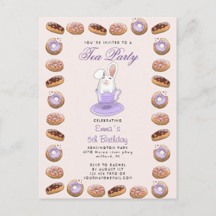 verjaardagstheefeestje nodigt bunny en donuts uit briefkaart