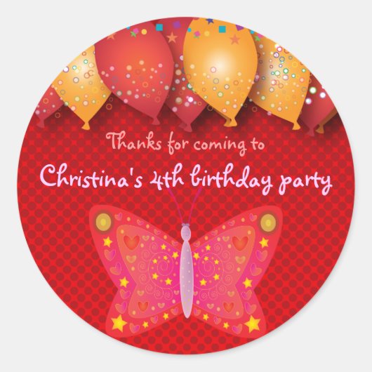 Verjaardagsthema: Vlinder Ronde Sticker (Voorkant)