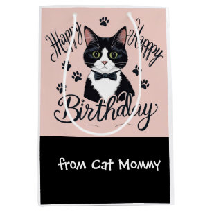 Verjaardagsthema voor liefhebbers van tuxedo katte medium cadeauzakje