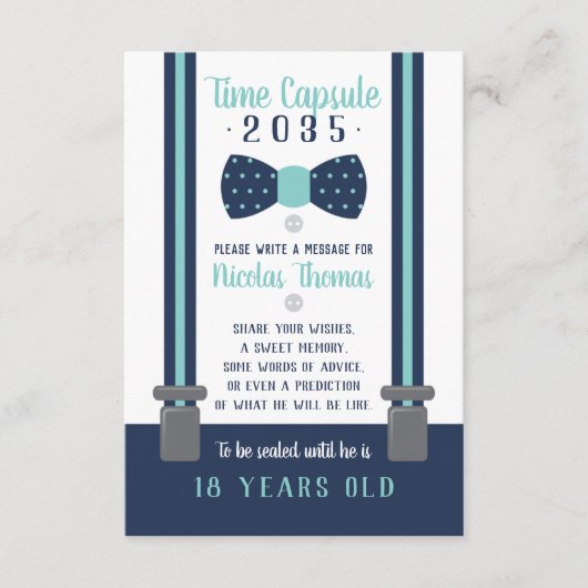 Verjaardagstijd Capsule Kaart, Navy Blue, Aqua Informatiekaartje (Voorkant)