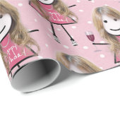 Verjaardagstokfiguur meisje met wijn cadeaupapier (Rol Hoek)