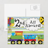 Verjaardagstrein 2e verjaardagsfeestje uitnodiging (Voorkant / Achterkant)