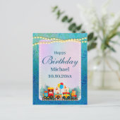 Verjaardagstrein met leuke dierenwensen briefkaart (Staand voorkant)