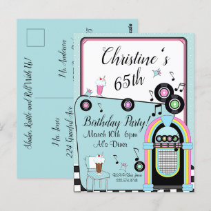 Verjaardagsuitnodiging 1950's Diner voor elke leef Briefkaart