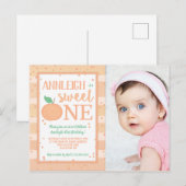 Verjaardagsuitnodiging 1 jaar Sweet One Peach Them Briefkaart (Voorkant / Achterkant)