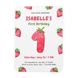 Verjaardagsuitnodiging 1e verjaardag Cute Strawber Magneet