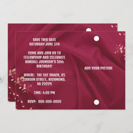 VERJAARDAGSUITNODIGING 2 BEWAAR DE DATUM KAART (Voorkant / Achterkant)