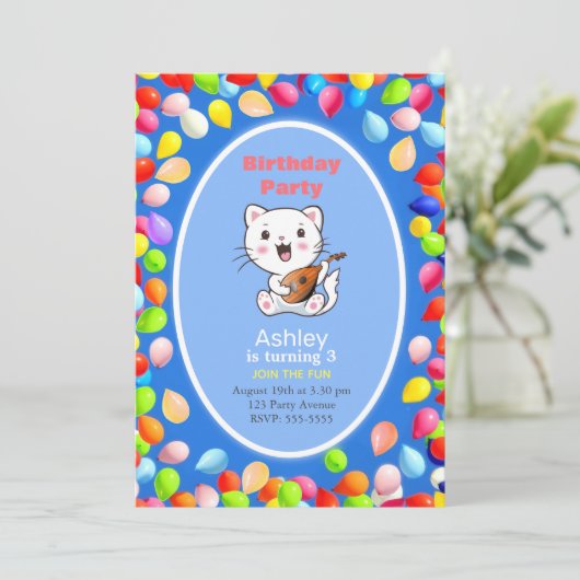 Verjaardagsuitnodiging 3e verjaardagsfeestje met k kaart (Staand voorkant)