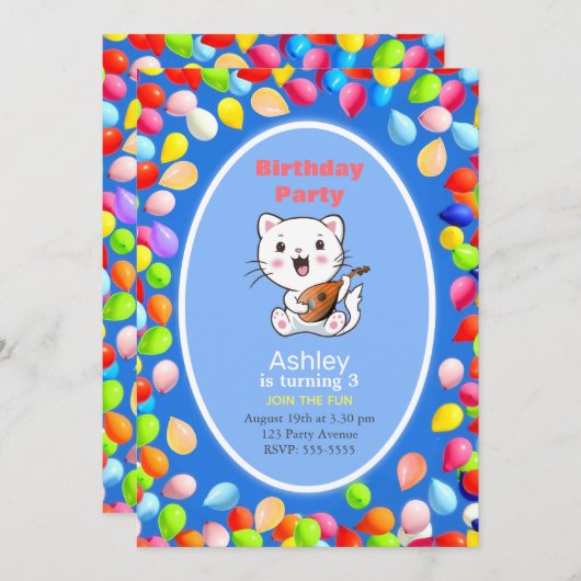 Verjaardagsuitnodiging 3e verjaardagsfeestje met k kaart (Voorkant / Achterkant)